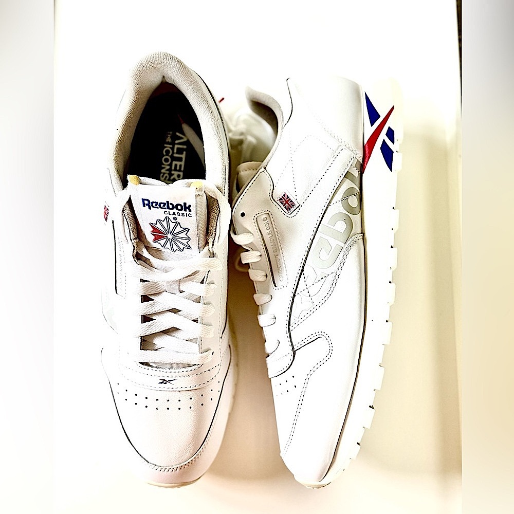 Reebok White Sneakers with Blue and Red Accents